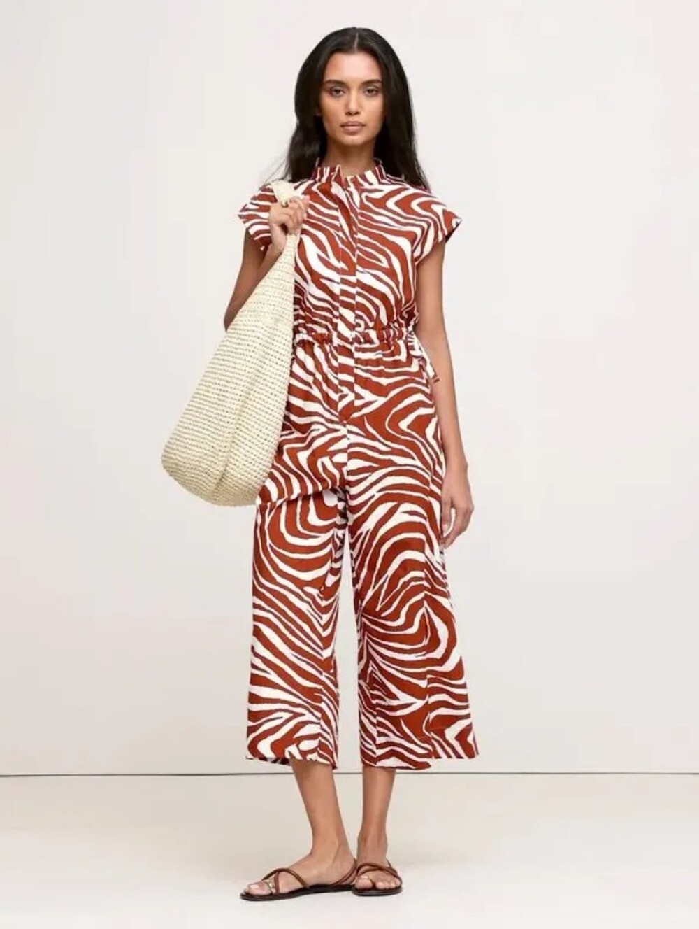 Banana Republic Zebra-Print Wide-Leg cropped Jumpsuit